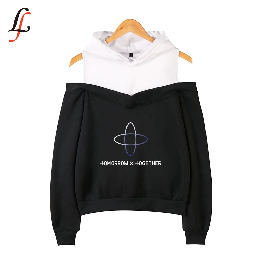 Lecky Shoulder толстовки слинг Толстовка для женщин TXT tomorrow together Толстовка с принтом Kpop Топы Повседневная Уличная одежда спортивный костюм