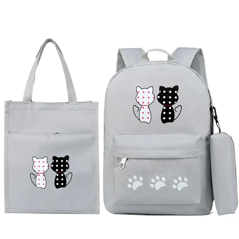 

3pcs/set Canvas Women backpack schoolbag Printing Cute Cat School Bag Backpacks For Teenager Girls Leisure Rucksack Moclila New