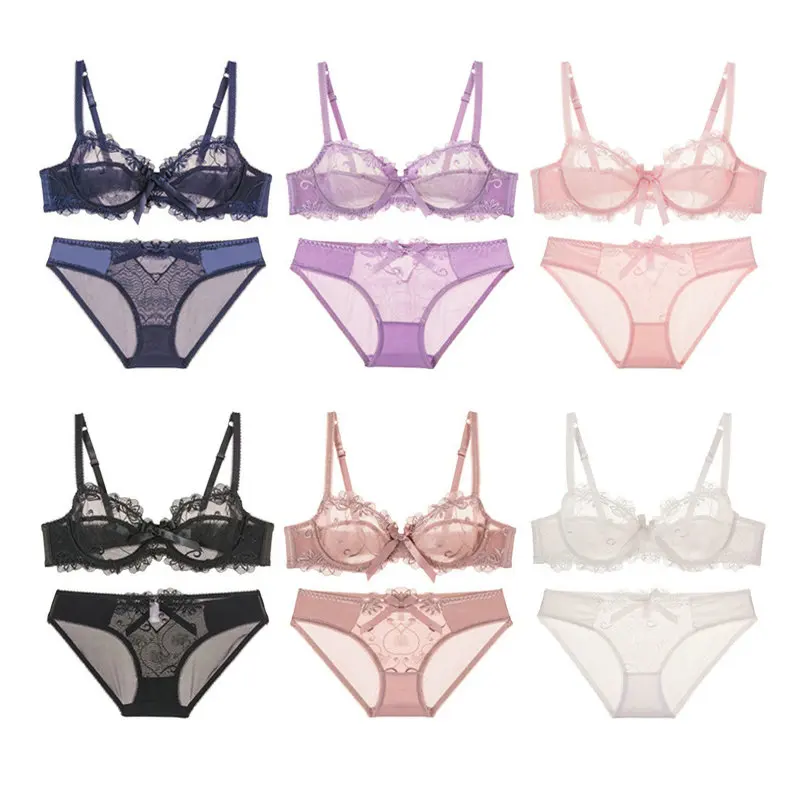 

2018 Hot Push Up Bra Set Sexy Lace Underwear Set For Women Unlined Plus Size Transparent Bra Panty Female Lingerie Set