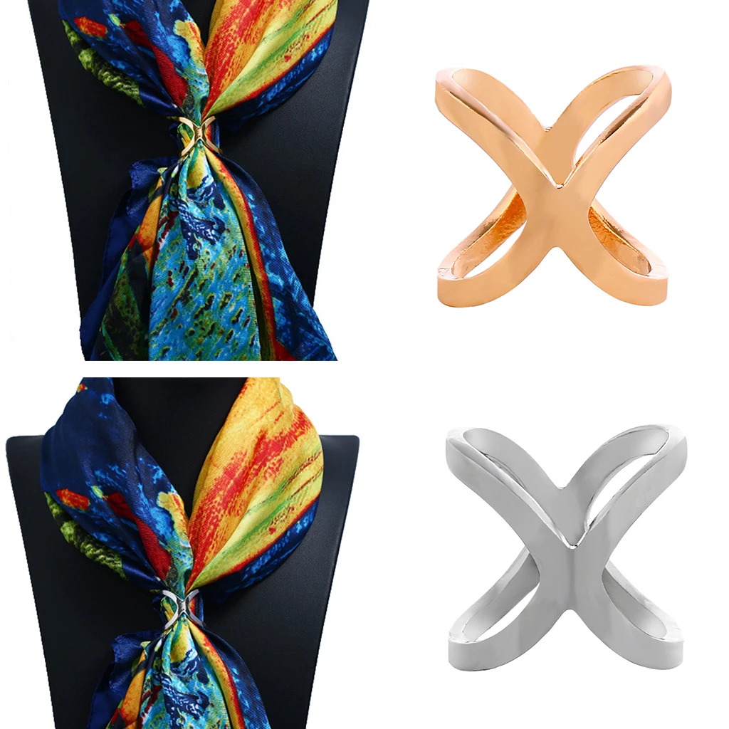 Alloy Women Silk Chiffon Scarf Clip Ring Holder Wedding Party Cross Buckle for Daily Wear Wedding Prom Party Office