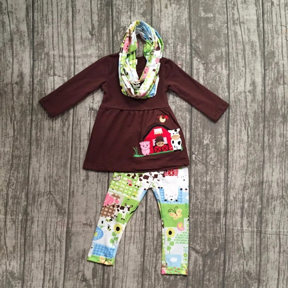 2017 baby girls FALL/Winter 3pieces with scarf outfits baby girls farm