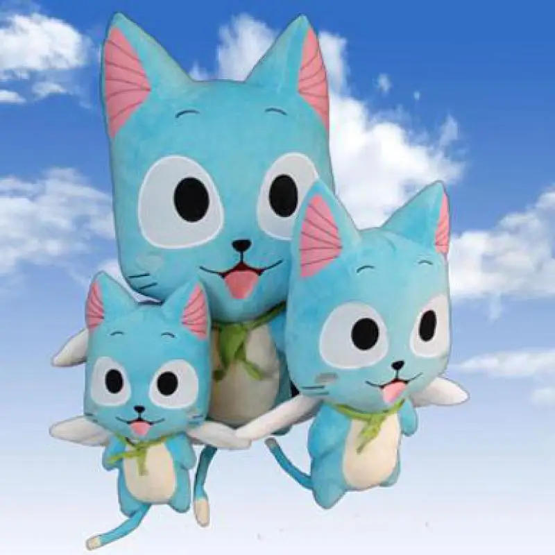 Аниме Сказочный хвост Счастливые плюшевые игрушки Kawaii счастливый голубой Кот Мягкие животные кукла Фигурка Косплей куклы для маленьких детей Подарки для девочек