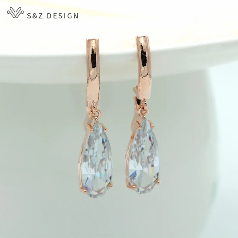 S&Z 10 Color Long Water Drop Cubic Zirconia Earring For Women Korean Fine Wedding Simple Fashion Party Jewelry