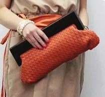 

Freeshipping 2016 Vintage Women's Handmade Woven Clutch Bag Fashion High Quality Evening Party Bag Designer PU Leather Clutches