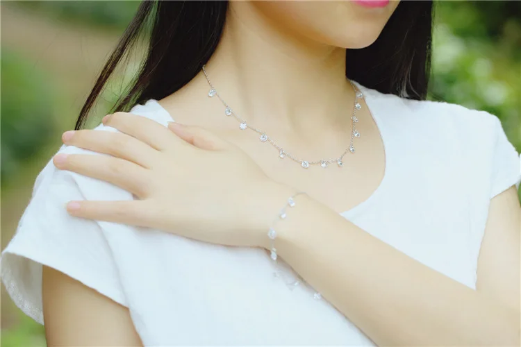 Free Shipping 925 Sterling Silver Bracelets Crystal Charm Silver Chain Bracelets Jewelry For Girl Srebrna bransoletka pulsera