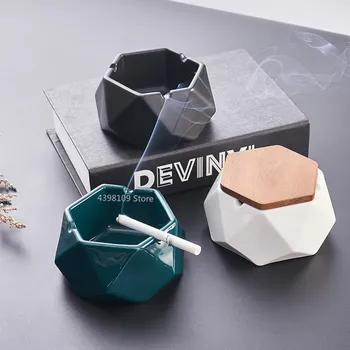 

Ceramic Ashtray Wood Cover Creative Home Living Room Office Hotel Ashtray Portable Lady Ashtray