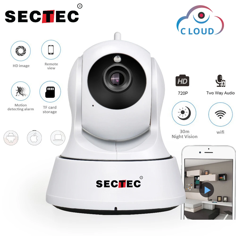 SECTEC 720P облачная ip-камера для хранения, беспроводная Wi-Fi камера для домашней безопасности, CCTV сетевая камера, ночное видение, детский монитор