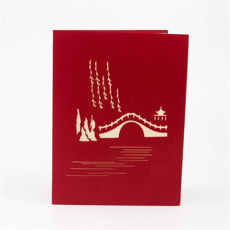  3D Laser Cut Handmade Mountain River Bridge Lover Paper Invitation Greeting Cards PostCard Valentin - 32791626345