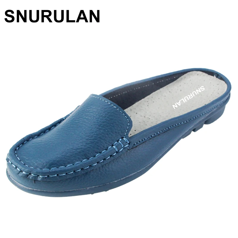 SNURULAN Women Slippers summer half slippers flip flops Genuine Leather