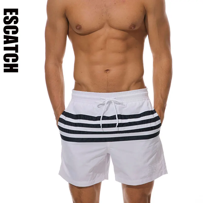 Новинка, популярные мужские шорты, шорты для серфинга, летние спортивные пляжные мужские бермуды, короткие штаны, быстросохнущие пляжные шорты - Цвет: Белый