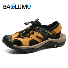 Мужские сандалии; коллекция года; Летние сандалии из натуральной кожи; мужская повседневная обувь; кроссовки; обувь для пляжного отдыха; мужская резиновая подошва