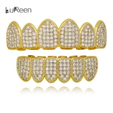 LuReen золотые зубы грили верхние и нижние грили зубные кубический циркон гриль вампирский зуб шапки рот ювелирные изделия Вечерние