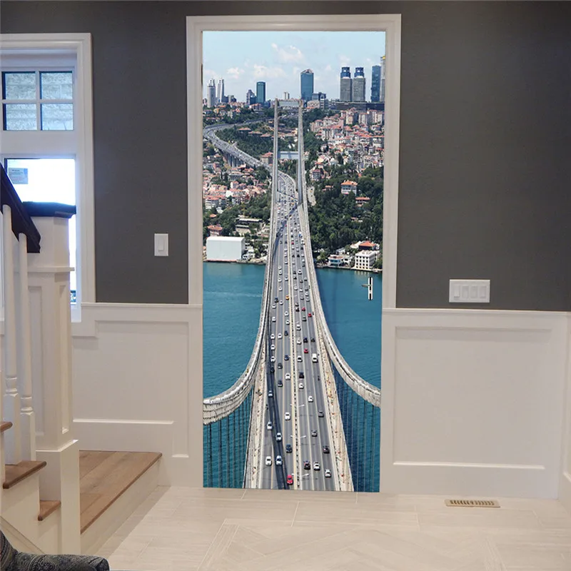 Lstbul Bosphorus мост 3D дверь стикер Наклейка Настенная украшение дома ПВХ самоклеющаяся наклейка настенные наклейки