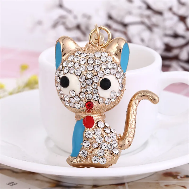 

Missxiang animal Keychain Full Crystal Cat Women's Pendant Rhinestone Key Ring Holder Keychain For Handbag car charm Key Chain
