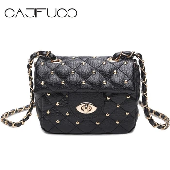 

CAJIFUCO Studded CrossBody Bag Metal Rivet Flap Chain Bag Stud Women Mini Purse PU Leather Shoulder Bag Bolsos Mujer