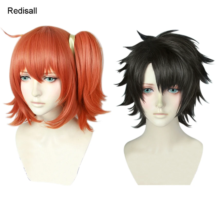 

FGO Fate Grand Order Fujimaru Ritsuka Wig Male Female Orange Pnoytail Black Short Cosplay Synthetic Hair