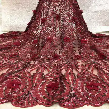 

African Lace Fabric Emerald green 2018High Quality Flower 3D Applique Heavy Beaded Bridal Lace Fabric For Nigerian Handmade Lace