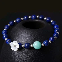 Handmade Blue Natural Lapis Amazonite Gemstone Bracelets for Women 925 Sterling Silver Beads Bracelet Ladies Fine Jewelry YBR067