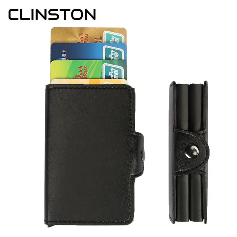 

Hot Automatic Double Layer Aluminium Credit Card Holder Men's Alloy Hasp Business Leather Card Case Wallet for Men Women