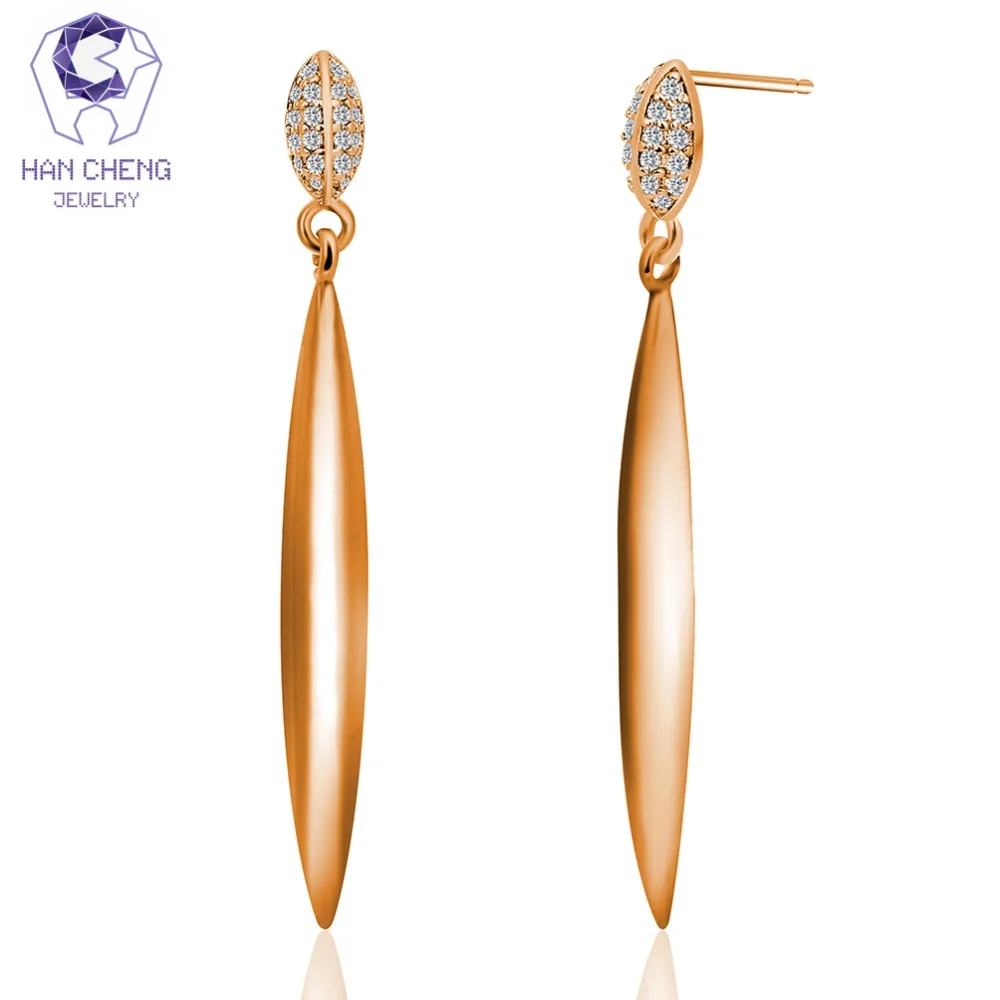 

HanCheng New Fashion Golden Silver Plated Dangle Hanging Zircon Gem Stone Long Drop Earrings For Women Jewelry brincos bijoux