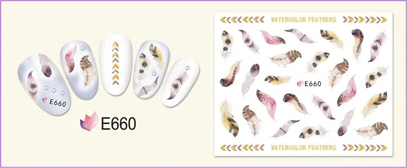 11 шт./лот, имитация, самоклеющиеся 3D наклейки для ногтей, татуировки, слайдер, птица, фазан, попугай, перо, кисточка, E655-665