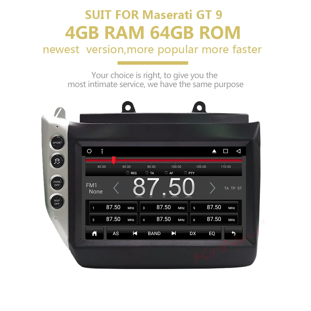 Top KiriNavi 6 core PX6 4+64G 9.0" Android 9.0 Car navigation gps for Maserati GT 9 2007-2015 WIFI  bluetooth Music player car radio 1
