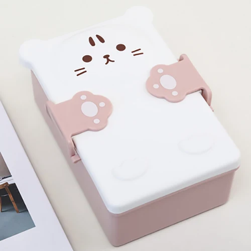 Pink ( Kitten ) Детские Мультяшные милые коробки Bento, двухслойный пластиковый Ланч-бокс, контейнер для хранения еды, микроволновая печь для детей и школьников - Цвет: Pink ( Kitten )