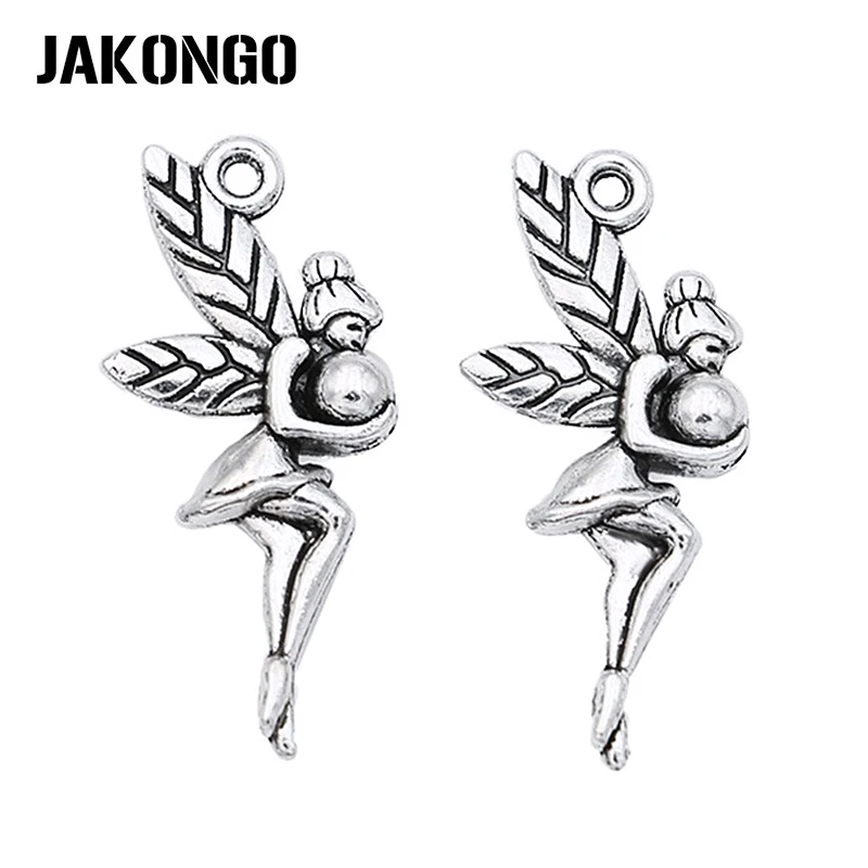 

JAKONGO Antique Silver Plated Fairy Charms Beads Pendants for Jewelry Making DIY Handmade 26x12mm