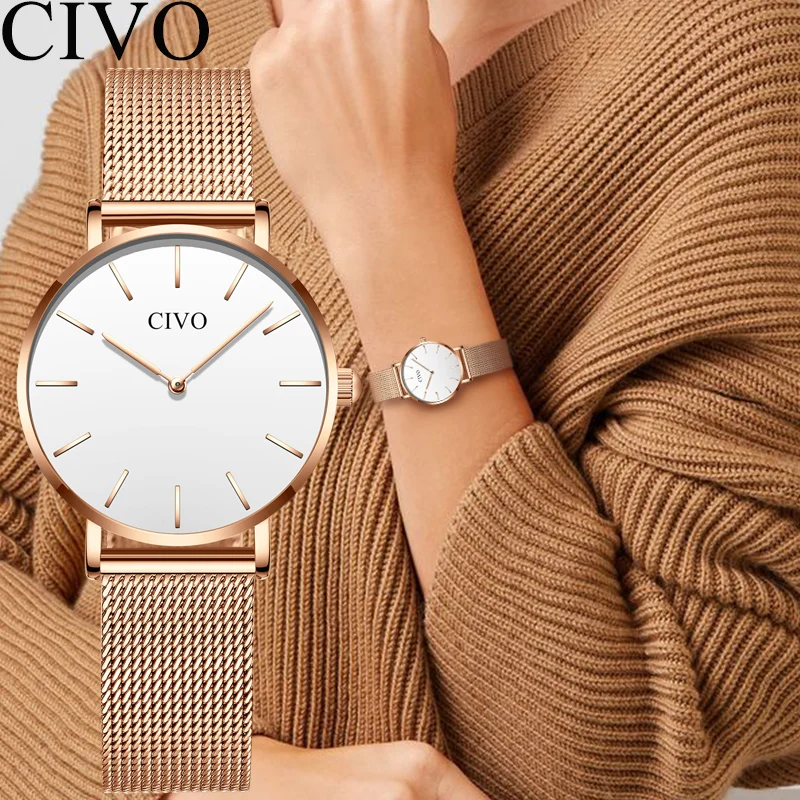 CIVO модные роскошные женские часы ультратонкие водонепроницаемые кварцевые со