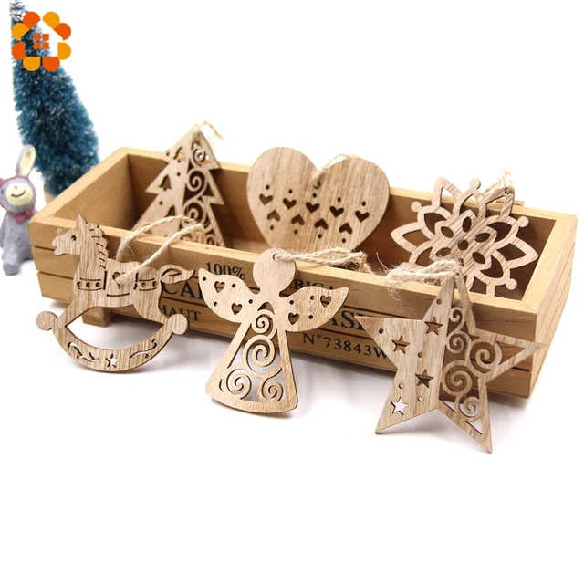6 PCS Europea Hollow Fiocchi Di Neve di Natale di Legno Pendenti con gemme e per 6 PCS Europea Hollow Fiocchi Di Neve di Natale di Legno Pendenti con gemme e per