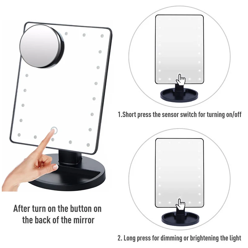 OSHIONER Диммируемый светодиодный зеркало для макияжа 16/22 Светильник лампы освещенный туалетный столик косметическое зеркало с 10x лупой