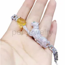 Натуральный цитрин браслет-цепочка происхождения и реального цитрин 925 серебро в леопардовом стиле 1.75ct Gem#16080110