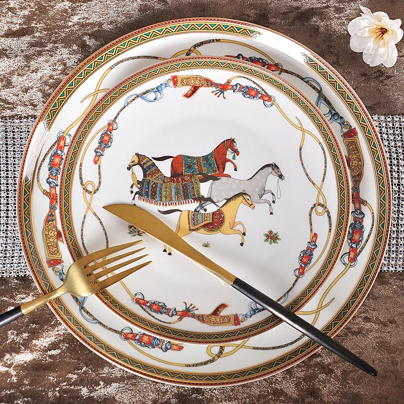 Европейская тарелка из костяного фарфора в западном стиле красивая керамическая