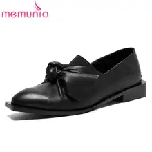 MEMUNIA/ г. Новые модные туфли на плоской подошве из натуральной кожи с бантом женские лоферы с острым носком Летняя обувь без шнуровки повседневная обувь размер 34-42