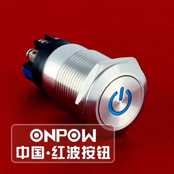 

ONPOW 19mm Power symbol LED switch Momentary Stainless steel 1NO1NC Metal push button switch (LAS1GQ-11DT/L/B/12V/S) CE, RoHS