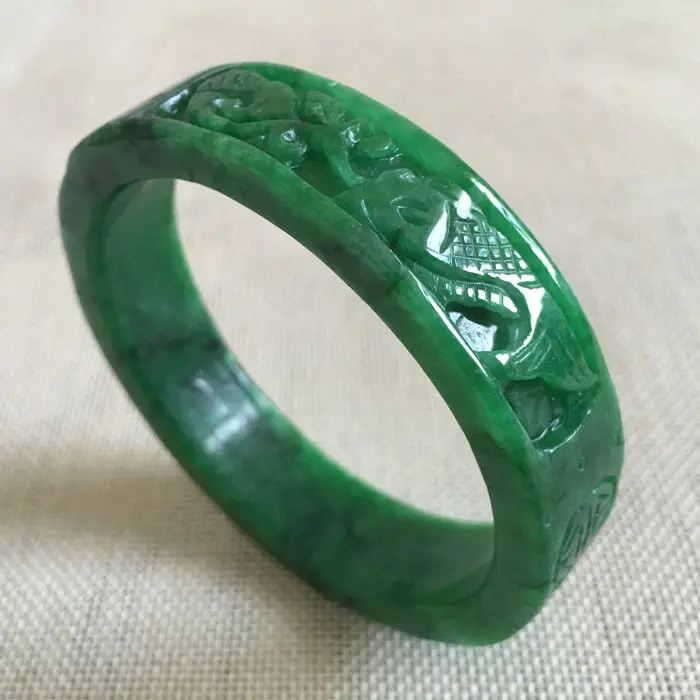 

A-2001 Chinese Hand-carved Emerald Green Jadeite Jade Gems Bangle Bracelet 65mm 28% 10.13