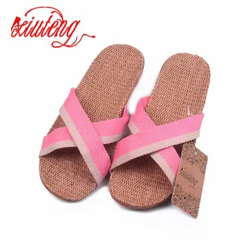 

2019 Fashion Home To Fight Cross-Color Linen Slippers Spring Canvas Home Slippers And High quality Women Indoor Shoes