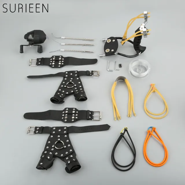  US $59.99 Powerful 7PCS Archery Shooting Fishing Slingshot Hunting Catapult Combination Arrow Shooter