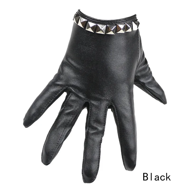 Длинные женские Соблазнительные кожаные перчатки, черные перчатки на весь палец, Вечерние перчатки для танцев, с металлическими заклепками, женские мягкие кожаные варежки S83