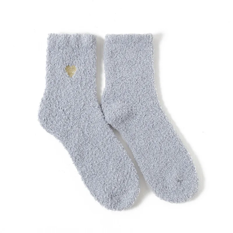 Милые носки из кораллового флиса в стиле Харадзюку; женские зимние теплые толстые мягкие носки-тапочки с вышивкой «любовь»; домашние носки для сна для женщин - Цвет: Light grey