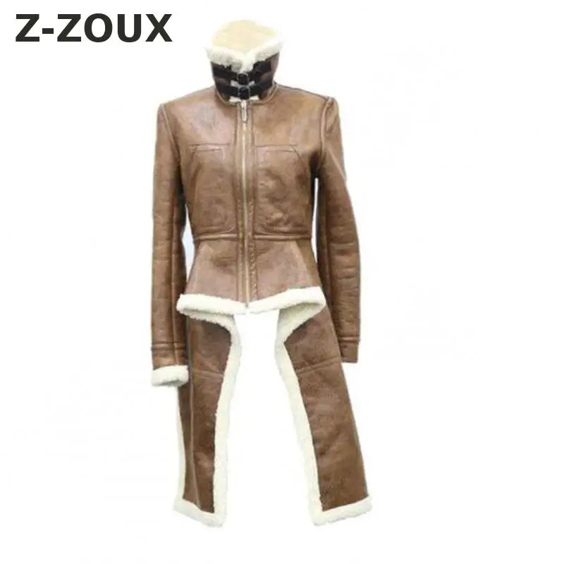 Z-ZOUX, Женское пальто, пальто с неровным мехом, стоячий воротник, Женская парка из искусственной кожи, овечья шерсть, зимняя куртка, женские топы размера плюс