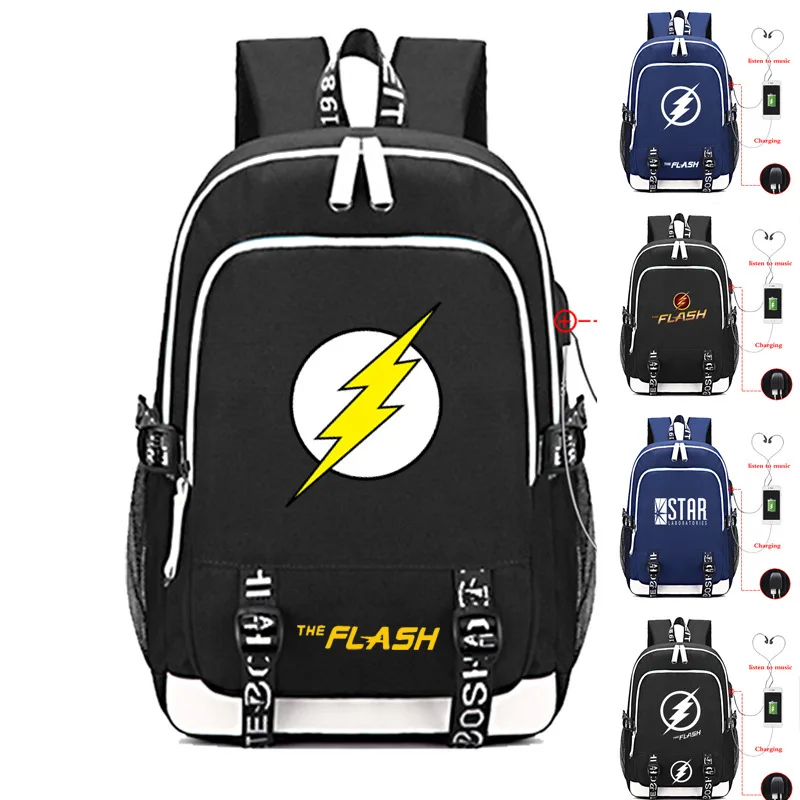 The Flash USB Backpack Laptop Bags Student School Bags Bookbag DC Comics Teens Shoulder Travel Bags