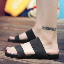 UNN/Летняя обувь; мужские тапочки для дома и улицы из эластичной ткани; открытые шлепанцы для молодых мужчин; пляжные сандалии на плоской подошве; Цвет Черный