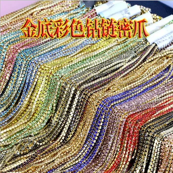 

Free shipping density crystal stone Gold base,retail Crystal rhinestone cup chain,rhinestone garment accessories