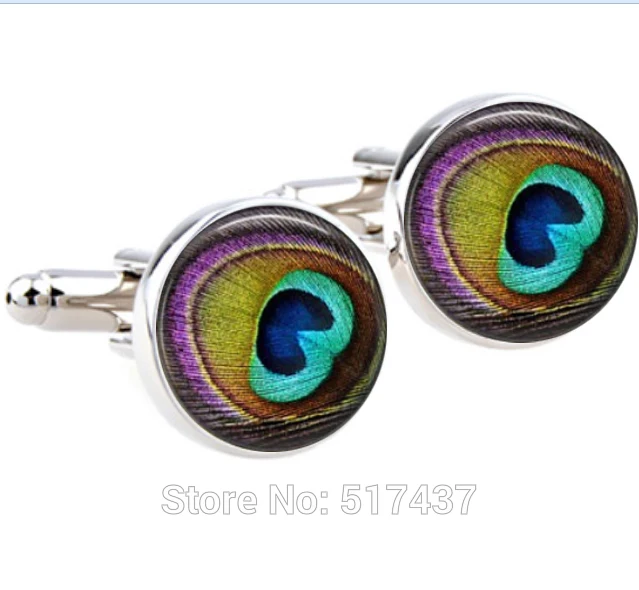 1 пара мужские запонки высококачественные новый дизайн перо павлина Золотые