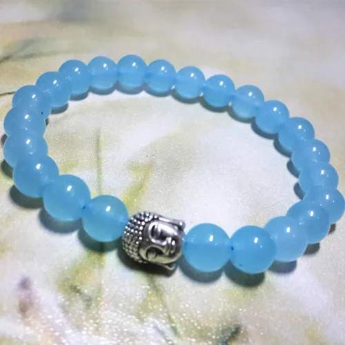 Hot New Light Blue Chalcedony Agate Stone 8mm Bead Buddha Bracelets Hot New Light Blue Chalcedony Agate Stone 8mm Bead Buddha Bracelets Gifts For Best Friends