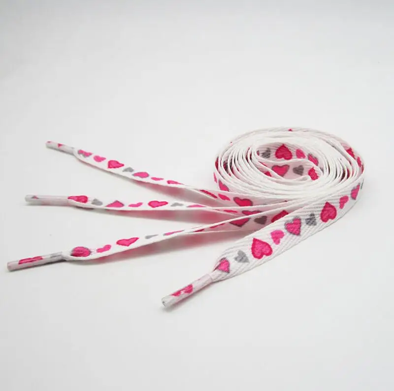 

New Arrival 120cm Flat Polyester Heart Print Shoelace For Sneakers
