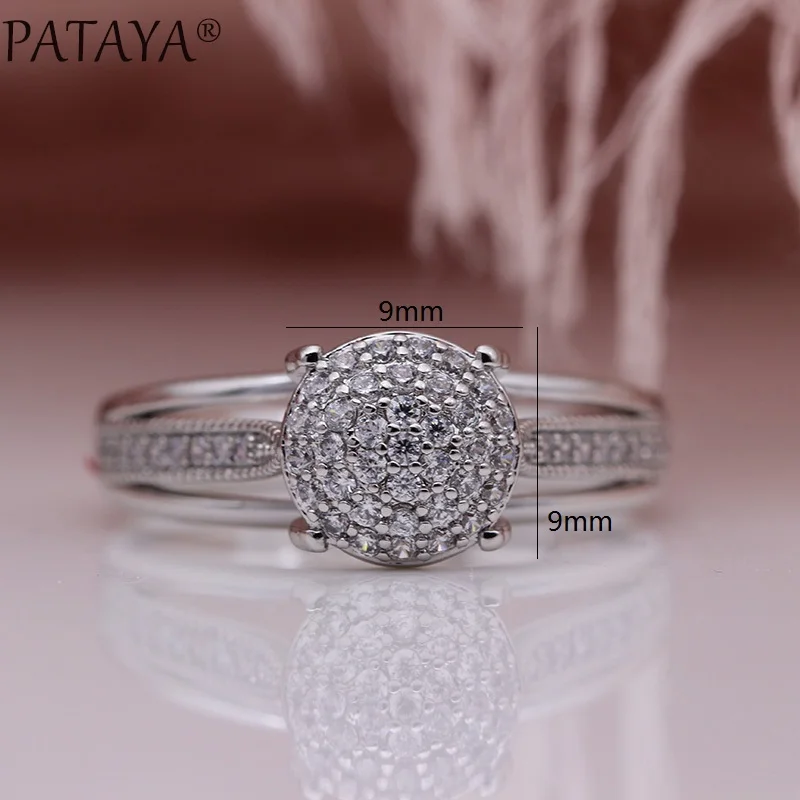 PATAYA New Micro-wax Inlay Round Luxury Women Rings 585 Rose Gold White Wedding Fashion Jewelry Natural Zircon Hollow Big Ring - Image 6