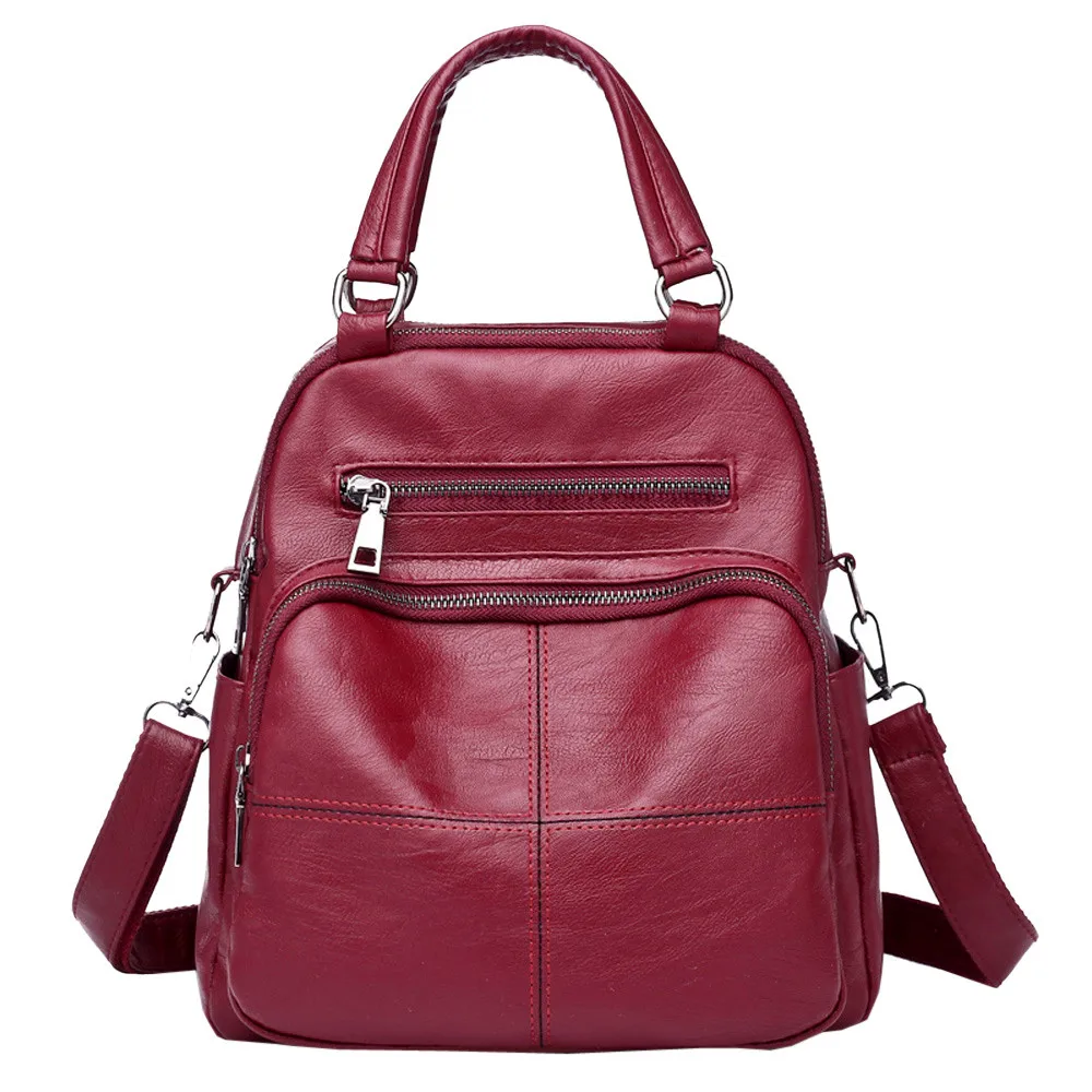 Модная винтажная кожаная школьная сумка для девочек, кожаный рюкзак, школьный женский ранец, женский рюкзак, дорожная сумка, Прямая поставка - Цвет: Красный
