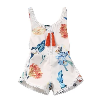 

Baby Girls Romper Sleeveless Flower Pattern Cotton One-Piece Summer NewbornRomper with Tassel 2019